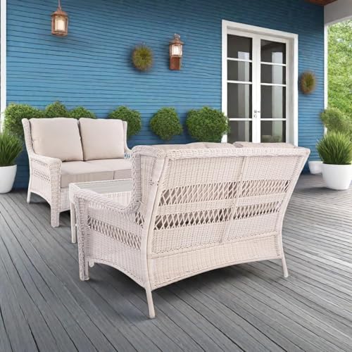 Krikacy Park Meadow Outdoor Wicker Loveseat Sofa with Waterproof Cushions, All-Weather HDPE Rattan Patio Sofa, Taupe Beige