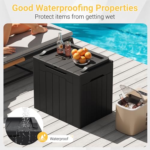 Greesum Outdoor Storage Box 31 Gallon Storage Box with Lid for Patio Furniture, Garden Tools, Pool Supplies, Waterproof and UV Resistant, Lockable, Dark Black