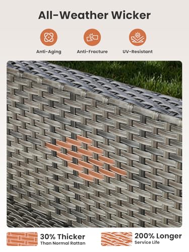 ovios 11 Piece Outdoor Patio Furniture Set with Fire Pit Table,Conversation Sectional Wicker Couch with Swivel Chairs,Modern Outside Sofa for Balcony Backyard, Dark Grey