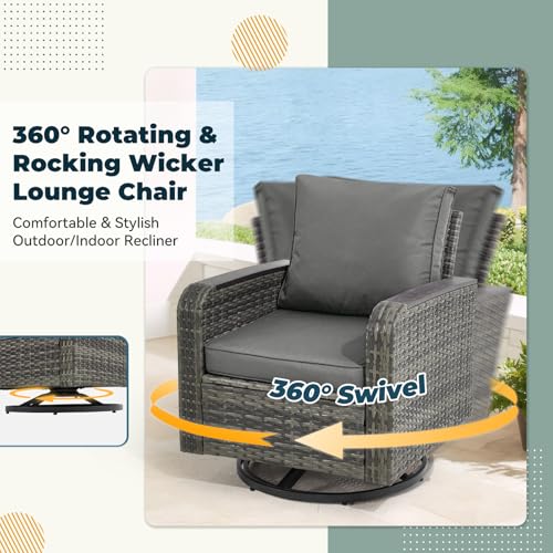 Yalissey 6 Pieces Patio Furniture Sets with Swivel Chairs, Outdoor Furniture Set Sofa Couch for Porch Deck Bistro Lawn Garden Backyard Poolsid- Grey