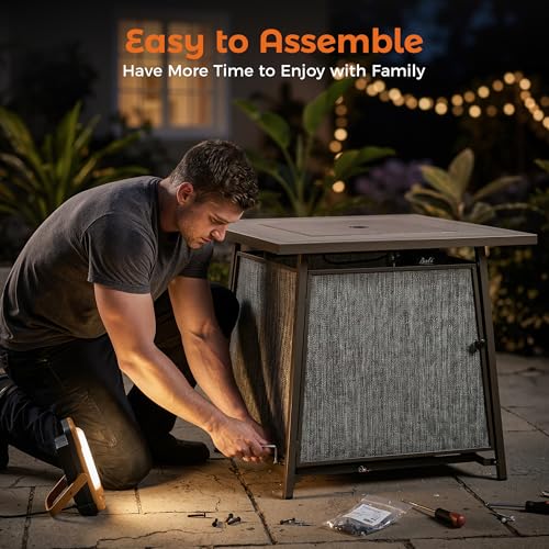 BALI OUTDOORS 50,000 BTU Propane Fire Pit Outdoor, 28 inch Propane Fire Pit Table Square, Gas Firepits for Outside Patio, Garden, Backyard