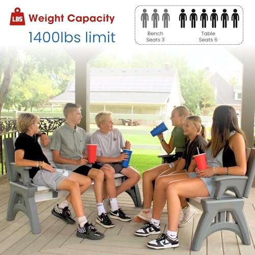 Convert-a-Bench 2-in-1 Outdoor Bench & Picnic Table - Foldable, Weather-Resistant Seating - Perfect for Patio, Lawn, Garden, or Deck - Durable & Easy Assembly - 1 Bench/Order, Platinum Gray