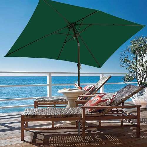 Ayge 6.5x10FT Rectangular Patio Umbrella Outdoor Table Umbrella w/Push Button Tilt & Crank Rectangle Market Umbrella UV Protection for Garden,Deck,Lawn,Yard & Pool,Green