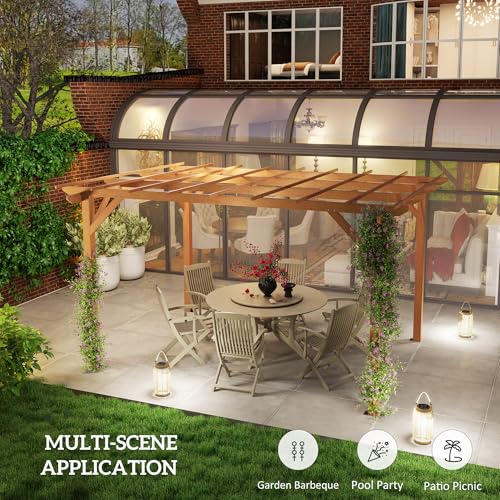 Outsunny 10' x 13' Outdoor Pergola, Wood Gazebo Grape Trellis with Stable Structure and Concrete Anchors for Climbing Plant Support, Garden, Patio, Backyard, Deck, Dark Brown