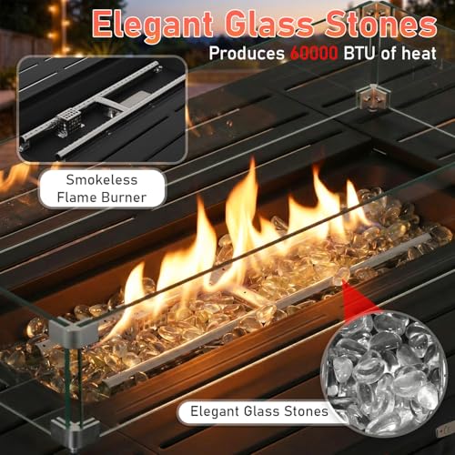 PayLessHere Propane Fire Pit Table, 50,000 BTU CSA-Certified Outdoor Gas Fire Table with Lid, Lava Rock & Glass Wind Guard, Smokeless Patio Firepit for Backyard, Deck & Garden (43 inch)