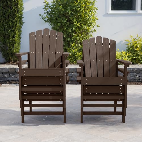 ACUEL Stackable Adirondack Chairs Set of 2, Weather-Resistant Outdoor Patio Seating, Low Maintenance Poly Lumber Chairs for Porch, Deck, Garden, Fire Pit (Brown)
