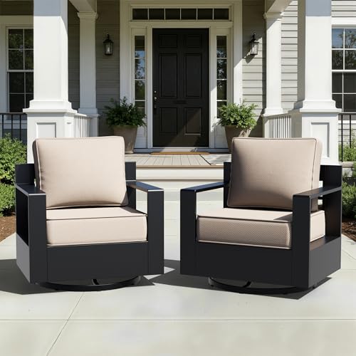 Qsoer Aluminum Patio Swivel Chair - Outdoor Swivel Rocking Chair with 6" Thick Removable Cushions, All-Weather Metal Frame, Deep Setting for Garden, Poolside and Porch
