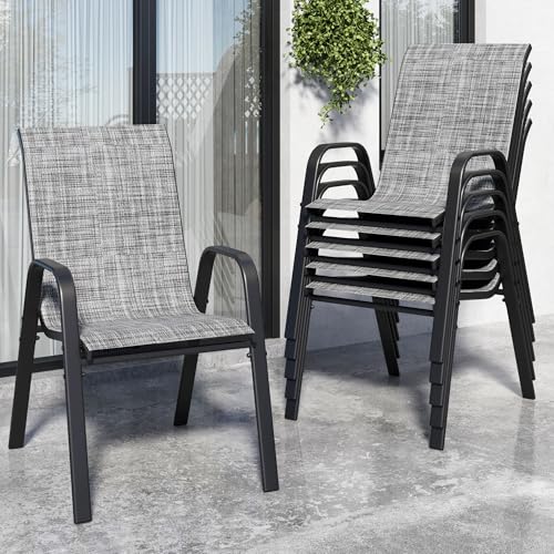 Vimstora Patio Chairs Set of 6, Stackable Outdoor Dining Chairs for All Weather Textilene Fabric & Metal Frame, Outdoor Chairs Set for Backyard Deck Garden