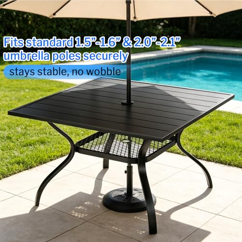 bigget Outdoor Dining Set with Swivel Chairs Set for 4, 5 Piece Modern Outdoor Patio Table and Chairs 450LBS Highback, Powder-Coated Black Wrought Iron Square Table Set for Outside, Grey