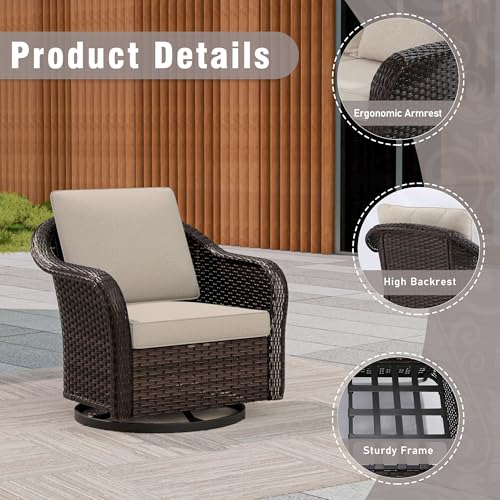 Qsoer 3 Piece Patio Wicker Bistro Set, 2 All-Weather Use Outdoor Wicker Swivel Chairs with PE Rattan Side Table,Ideal for Porch, Backyard, Balcony, Poolside, Beige