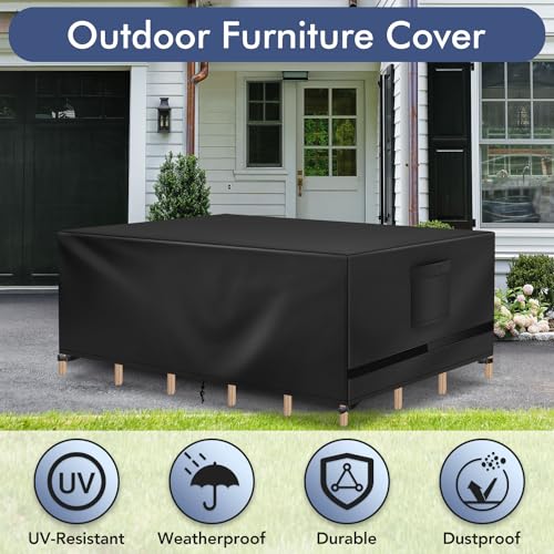 Richwon Patio Furniture Covers - Waterproof Rectangle, Heavy Duty for Outdoor Sectional Set (90"L x 64"W x 28"H), Black