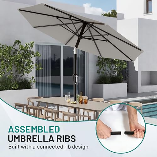 AreShark 10 FT Outdoor Patio Umbrella, Patio Table Umbrella with Push Button Tilt and Crank, Outdoor Patio Umbrellas with 8 Fiberglass Ribs, Patio Umbrellas for Market, Garden, Pool (Light Gray)