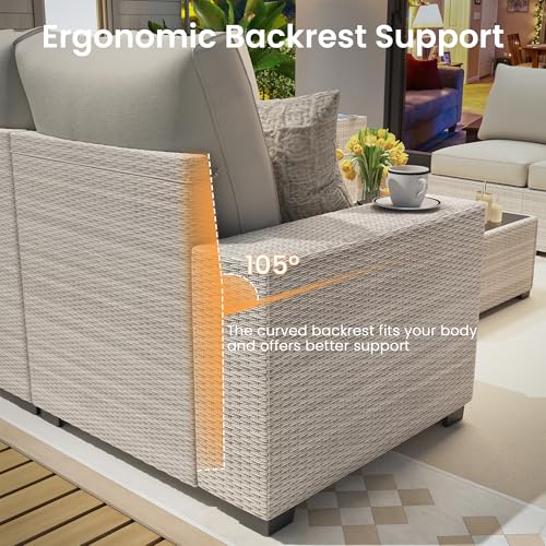 olimix 8 Piece Outdoor Patio Furniture Set, Outdoor Sectional Furniture, Rattan & Wicker Modern Modular Conversation Set Sofa Couch W/Water Resistant Washable Thick Cushions and Coffee Table, Beige