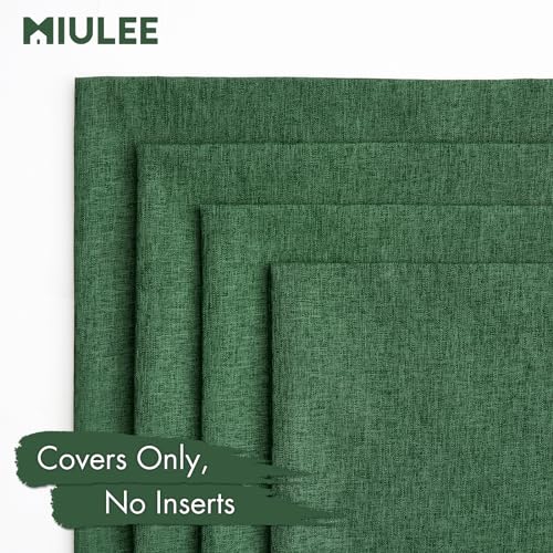 MIULEE Pack of 4 Decorative Outdoor Throw Pillow Covers Linen Waterproof Pillow Covers Summer Farmhouse Cushion Cases for Patio Garden Tent Balcony Couch Sofa 18x18 Inch Dark Green