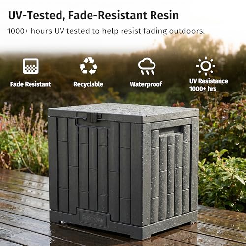EAST OAK Outdoor Storage Box, 31 Gallon Deck Box Indoor and Outdoor Use, Waterproof Resin Storage Bin for Package Delivery, Patio Cushions, Gardening Tools, Lockable, UV Resistant, Grey