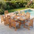 PHI VILLA 9 Pieces Acacia Wood Patio Dining Set for 8, Expandable Teak Dining Table & Wooden Chairs with Cushions, Farmhouse Dining Furniture Set for Outdoor Deck, Yard, Porch
