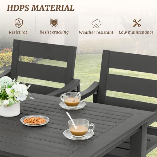 Cozyman Patio Table and Chairs Set, HDPS Outdoor Dining Set for 6, Patio Furniture for Deck, Poolside, and Backyard, Dark Gray