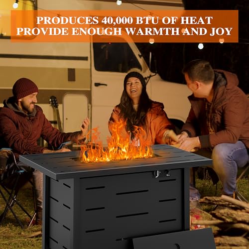 Shintenchi 42" Outdoor Propane Fire Pit 50,000 BTU Gas Fire Pit Table with Lid, Waterproof Cover, Rectangle Gas Firepit Table for Garden/Patio, CSA Certification, Black