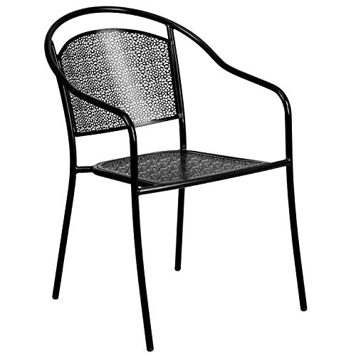 Flash Furniture Commercial Grade Black Indoor-Outdoor Steel Patio Arm Chair with Round Back