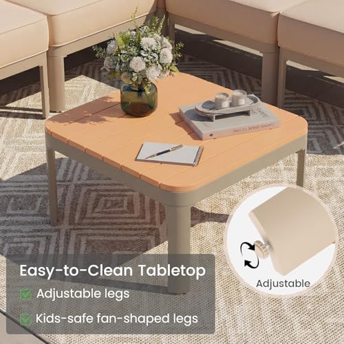 EROMMY 7 Pieces Patio Sectional Furniture Set, Aluminum Frame Outdoor Conversation Set with Single seat, 6" Thick Cushions & Coffee Table, All-Weather Sofa for Poolside, Deck & Backyard, Beige