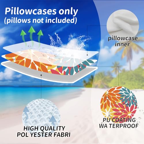 DFXSZ Outdoor Pillow Covers 18x18 Inch Set of 2 Orange Yellow Red Flower Decorative Waterproof Fall Summer Outdoor Pillow Covers for Patio Funiture Garden Couch 168G18