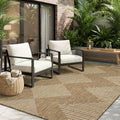 MontVoo-Outdoor Rug Carpet Patio Rug 5x7 ft Polypropylene Indoor Outdoor Rugs for Patio Deck Balcony Porch, Textured Weave, Durable for High Traffic, Fade-Resistant, Boho Geometric Neutral Brown