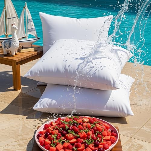 Utopia Bedding Outdoor Pillow Inserts 18 x 18 Inches (Pack of 2, White), Water Resistant Garden Throw Pillows for Patio and Porch Furniture