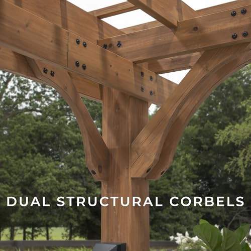 Backyard Discovery Beaumont 16' x 12' Traditional Cedar Wood Pergola Kit with Trellis Roof, All-Season Durability, High-Wind Rating, PowerPort, Shade for Outdoor Patio, Deck, Garden, and Entertaining