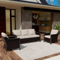 Qsoer 3 Piece Wicker Patio Conversation Set, All-Weather Use Outdoor Wicker Sofa with 2 PE Rattan Chair, Removable Water-Resistant Cushion, Ideal for Porch, Backyard, Balcony, Poolside, Beige