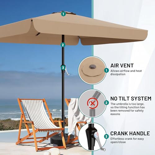 AreShark 8 X 10 FT Large Rectangular Patio Umbrella with Valance, Outdoor Table Market Umbrella w/Crank & 8 Ribs, Rectangle Outdoor Umbrellas for Garden, Deck, Yard and Poolside, Beige