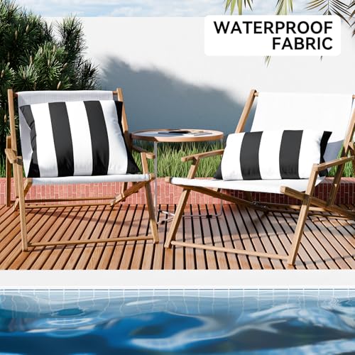 WESTERN HOME WH Pack of 2 Decorative Outdoor Waterproof Striped Throw Pillow Covers Polyester Garden Modern Farmhouse Striped Cushion Cases for Patio Tent Balcony Couch Sofa 18x18 inch Black