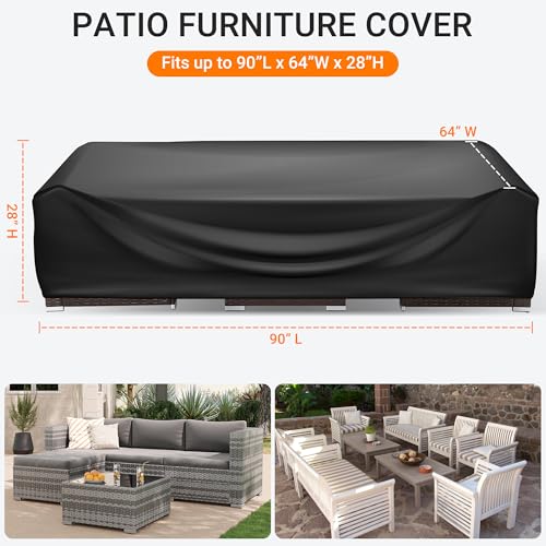 WLEAFJ Patio Furniture Covers Rectangle, Outdoor Table Covers Waterproof, Heavy Duty Outdoor Furniture Cover, Patio Sectional Set Cover 90" L x 64" W x 28" H, Black