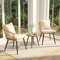MaagorVita 3 Piece Outdoor Patio Bistro Set,All-Weather Modern Wicker Table and Chairs Set for Backyard,Deck,Poolside,Beige