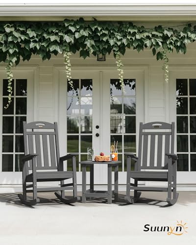 SUUNYN Oversized Outdoor Rocking Chair, HDPE All Weather Resistant Patio Rocking Chair, High Back Porch Rocking Chair, 380lbs Weight Capacity, Dark Grey