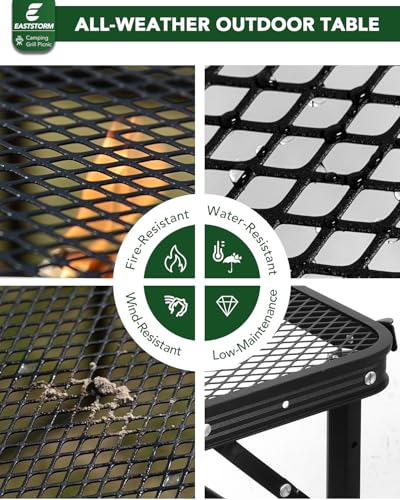 2Ft Small Folding Table with Carry Handle, Camping Table Adjustable Height 10.6–22 in, Black Metal Mesh, Portable & Compact for Outdoor/Indoor,Grill Table, 23.6×15.8 in, 4 lb, 66 lb Capacity