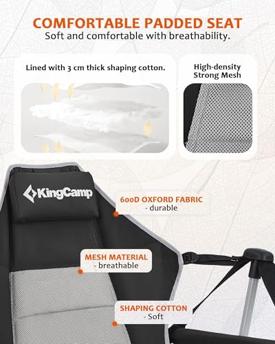 KingCamp Hammock Camping Chair, Swinging Portable Camp Chairs for Adults, 400lbs Heavy Duty Oversized Folding Rocking Chair with Adjustable Recline, Aluminum Alloy Frame for Outdoor Patio Beach Sport