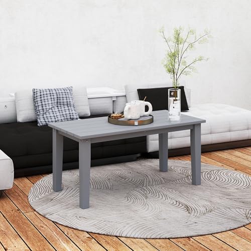 Outsunny HDPE Outdoor Coffee Table, All-Weather Rectangle Patio Coffee Table, Plastic Outdoor Patio Table with Slatted Tabletop for Garden, Balcony, Backyard, Gray