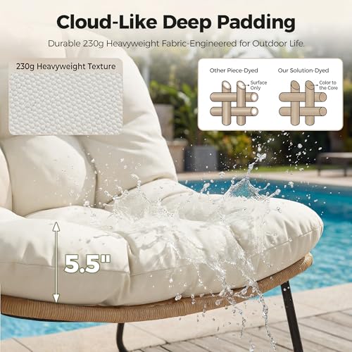 RADIATA Outdoor Patio Loveseat, Boho Lounge Couch with Comfy Thick Cushion, Durable Wicker Papasan Loveseat Furniture, 2 Person Small Balcony Couch for Apartment Porch Backyard Poolside, Beige