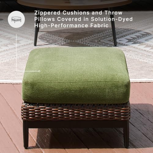 Signature Design by Ashley Horizon Hall Square Outdoor Ottoman, Zippered Cushion with Nuvella Cleanable Performance Fabric, Green and Light Brown, 27.75' W