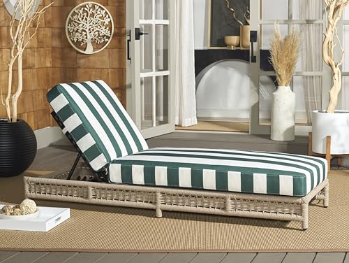 SAFAVIEH Outdoor Patio Furniture Collection - Callan Heather Tan Rope Chaise Lounge Chair, Hunter Green Stripe Cushion, 6 Reclining Positions, Fully Assembled (PAT7547H)