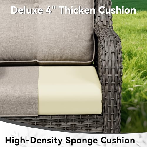 Gardenbee Wicker Patio Loveseat, 2 Seat Outdoor Couch with Thickened Olefin Cushions, High Back and Deep Seating, Hand-Woven PE Rattan for Porch, Deck, Balcony