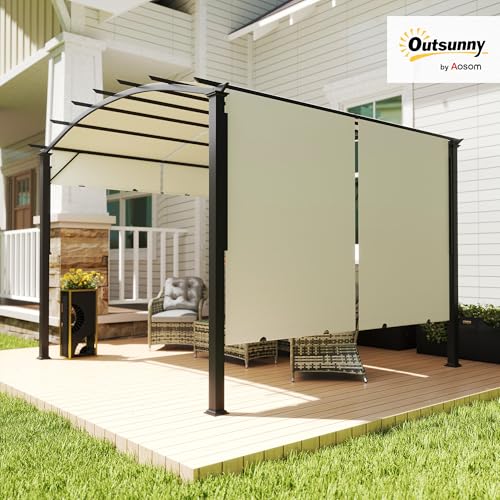 Outsunny 11' x 11' Outdoor Retractable Pergola Canopy, Arched Sun Shade Shelter, Metal Frame Patio Canopy for Backyard, Garden, Porch, Beach, Beige