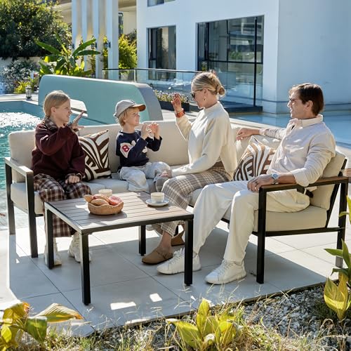 NATURAL EXPRESSIONS 6 Pieces Patio Furniture Set, Outdoor Couch with Thick Olefin Cushions, Fauxwood Armrest and Tabletop, Ergonomic Design Highback, Sectional Outdoor Furniture for Backyard, Deck