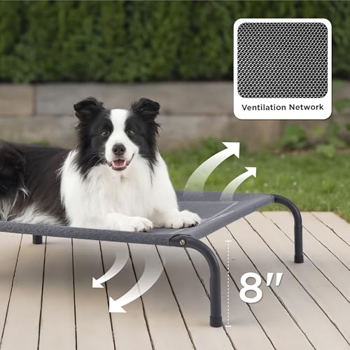 Bedsure Outdoor Elevated Dog Bed Large Sized Dog, Portable Indoor & Outdoor Cooling Raised Cot Pet Hammock Bed with Skid-Resistant Feet, Frame with Breathable Mesh, Grey, 49 inches