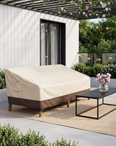 Vailge Heavy Duty Patio Sofa Cover, 100% Waterproof 3-Seater Outdoor Sofa Cover,Lawn Patio Furniture Covers with Air Vent and Handle,79" Wx 37" Dx 35" H,Beige&Brown