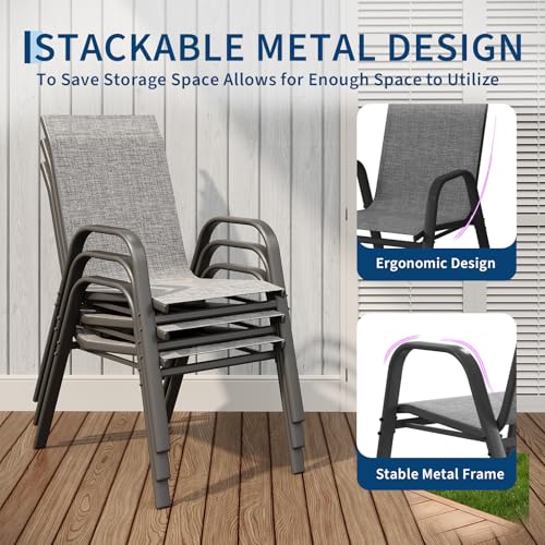 GarveeLife Patio Chairs Set of 6, Outdoor Dining Chairs with Textilene Fabric, All-Weather Stackable Chairs with High Back for Deck, Backyard, Poolside, Garden, Balcony (Grey)