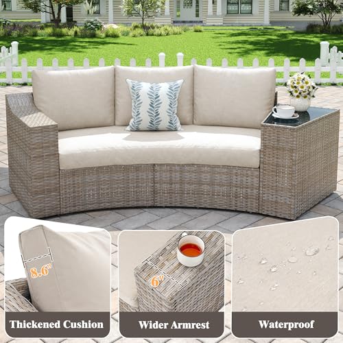 LUXOAK 6-Piece Wicker Patio Furniture Set, Curved Half-Moon Outdoor Sectional Sofa with 6" Wide Armrests, All-Weather Rattan Conversation Set with Thick Cushions, for Backyard/Garden/Deck/Patio