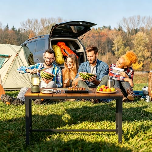 Outdoor Coffee Table, 33.4"L x 17.3"W x 18.1"H Rectangle Weather-Resistant Patio Coffee Table, Metal Heavy-Duty Frame Coffee Side Table, Waterproof for Garden, Porch, Balcony, Deck, Poolside, Brown