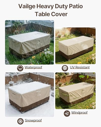 Vailge Rectangular/Oval Patio Table Cover, Heavy Duty and Waterproof Outdoor Lawn Patio Furniture Covers, X-Large Beige & Brown