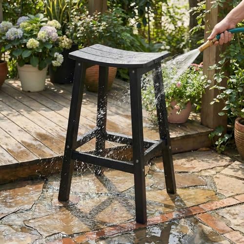 Stoog All-Weather Bar Stools Set of 4, 28" Outdoor Barstools with 400 lbs Capacity, Easy to Clean Low Maintenance HIPS Furniture, for Bar, Kitchen Counter & Patio, Grey